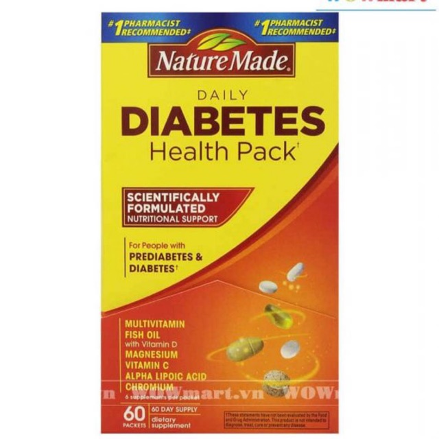 Hộp đựng viên điều hòa tiểu đường Nature Made Diabetes 60 gói