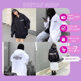 Áo khoác hoodie có mũ nữ form rộng dài nỉ bông chất dày ấm Crispus AK04