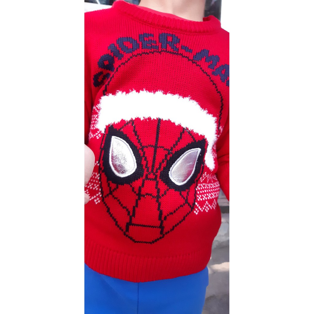 Áo len bé trai dài tay 2-8 tuổi màu đỏ hình SPIDER-MAN, Áo len cho bé đanh sợi không bai xù hàng dư xịn