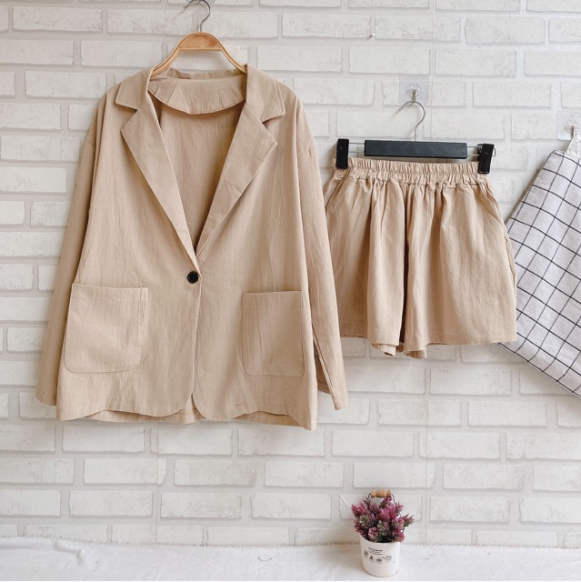 Set áo khoác blazer thô 2 túi + quần short Ulzzang Hàng Quảng Châu