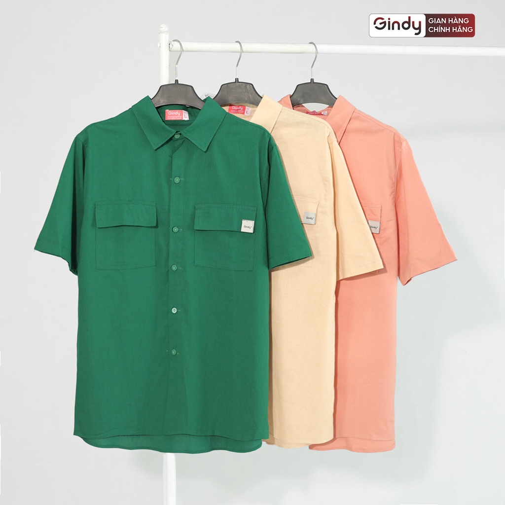 Áo sơ mi nam nữ ngắn tay có túi basic GINDY Unisex phong cách xuân hè Hàn Quốc 2022 A015