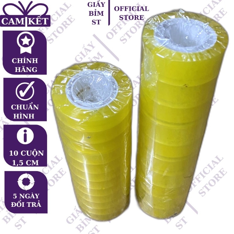 Băng keo/ băng dính văn phòng 12 cuộn/cây 1cm vòng nhỏ 1F 50m/ cuộn