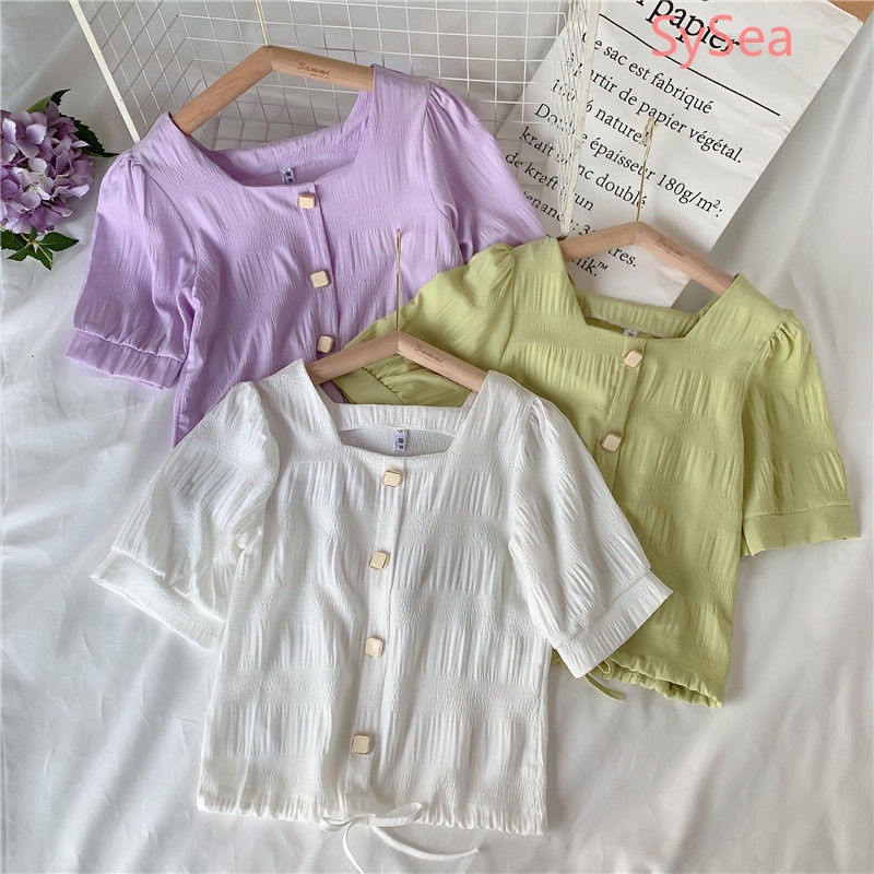 Áo Voan Cổ Vuông Thời Trang Mùa Hè Pháp Ngọt Ngào Cho Nữ