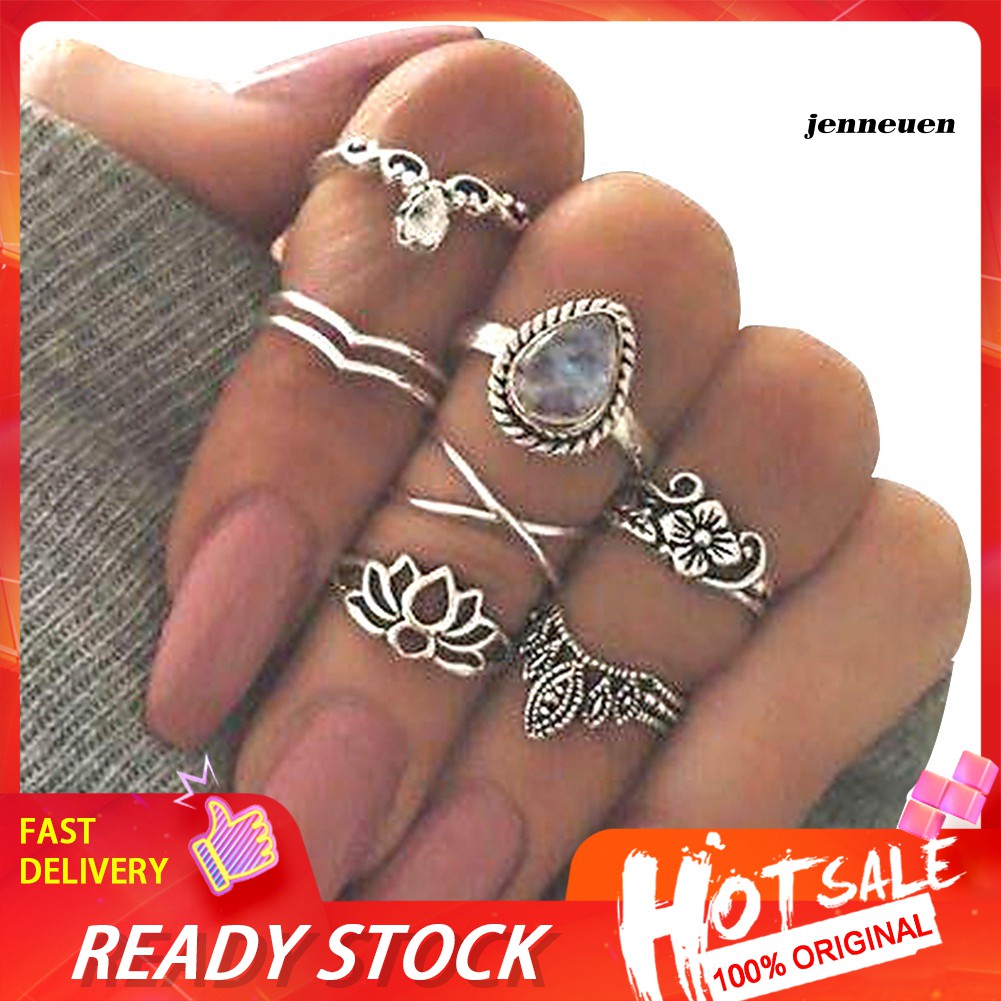 Set 7 Nhẫn Đeo Khớp Ngón Tay Phong Cách Vintage Thời Trang Cho Nữ