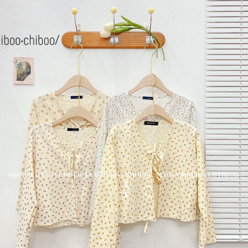 Áo croptop, áo cadigan hoa dây nơ hoạ tiết nhí siêu dễ thương chất liệu thô mềm