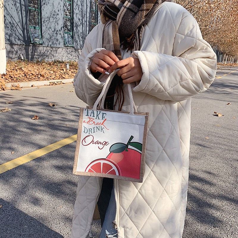 Túi Cói Vintage Đi Biển Phong Cách Hàn Quốc Hoạ Tiết Hoạt Hình Siêu Đáng Yêu | BigBuy360 - bigbuy360.vn