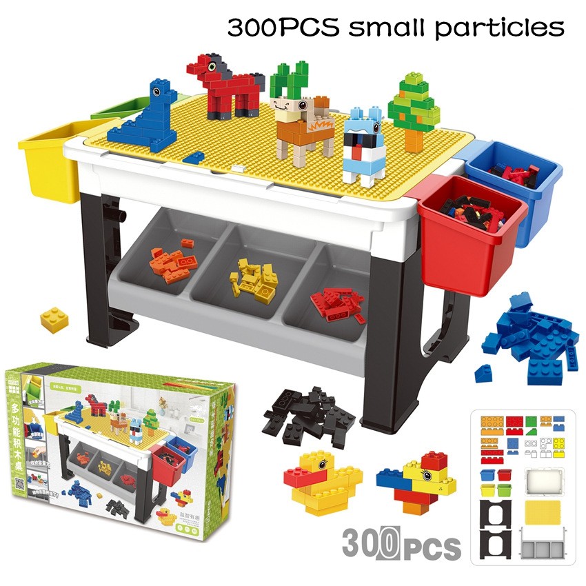 ❤ Kids Activity Table With 69/300 Pcs Big Building Blocks Compatible Dupoled Educational Children Table Large Block Toys For Girl Boy