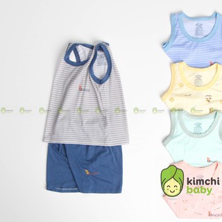 Bộ Ba Lỗ Bé Trai, Bé Gái UNCHI Vải Gỗ Sồi Modal Petit Họa Tiết Kẻ Ngang, Quần Áo Sơ Sinh Hè Thoáng Mát UN3LO2102