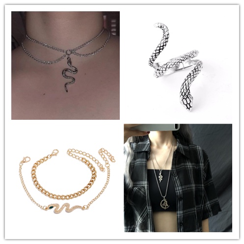 Dây Chuyền/ Khuyên Tai/Kẹp Tóc Mặt Hình Rắn Đơn Giản Thời Trang Cho Nữ