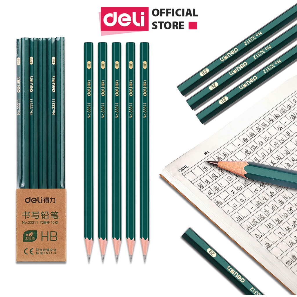 Bút chì lục giác Deli - loại 2B/HB - 10 chiếc/hộp - 33311 / 33312