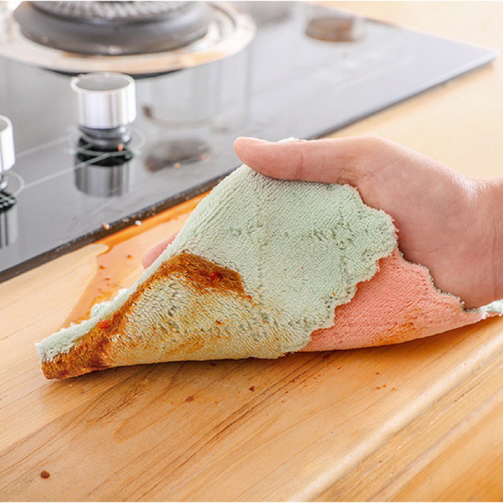Khăn lau bếp -Khăn lau đa năng 2 LỚP siêu thấm nước , siêu mềm mịn lau bếp, lau kính, lau bát tiện lợi