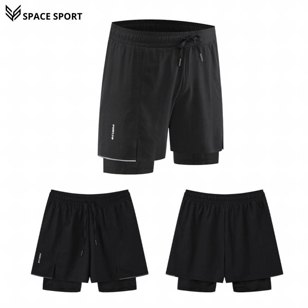 Quần Short Thể Thao Nam 2 Lớp, Quần Chạy Bộ Nam Space Co Giãn, Thoải Mái, Năng Động
