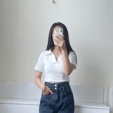 Áo Polo Nữ Ngắn Tay Cổ V Chất Thun Co Dãn Thiết Kế Basic Style Ulzzang | BigBuy360 - bigbuy360.vn