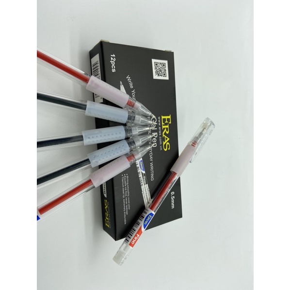 Hộp 12 Bút gel Eras E144 ngòi 0.5mm đỏ,xanh, đen