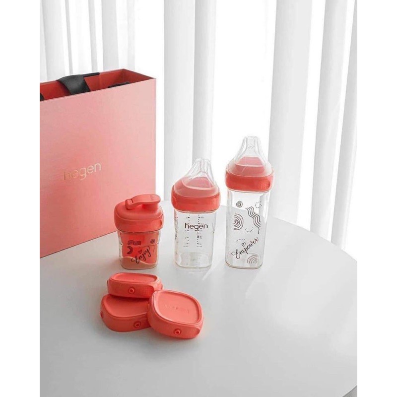 Bộ quà tặng Hegen Triple E Collection - Gồm 1 bình uống nước 150ml + 1 bình sữa 240ml + 1 bình sữa 320ml + 3 nắp đậy