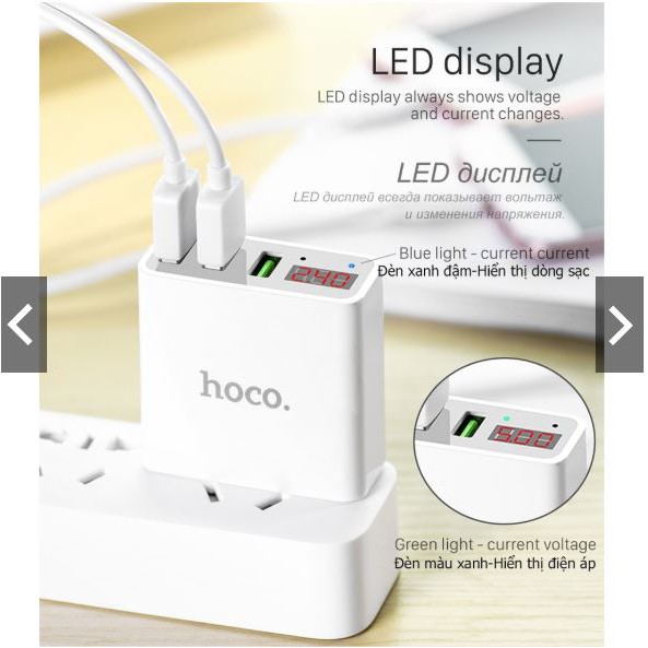 Củ sạc 3 cổng QC 3.0 sạc nhanh hoco C15 - hàng chính hãng bảo hành 6 tháng tương thích các dòng iphone, samsung, oppo...