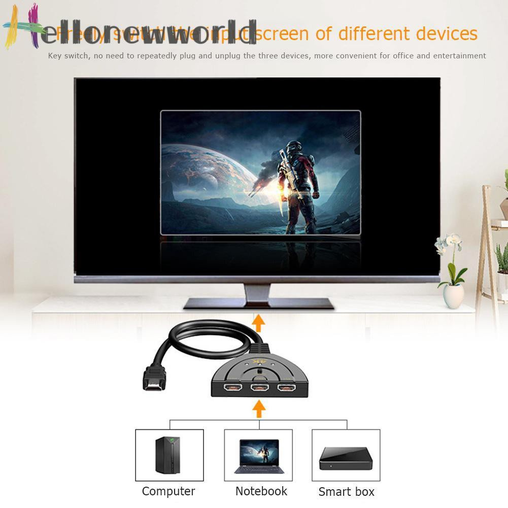 Hellonewworld HW-4K301X 3 Port Mini HDMI-compatible Splitter 3 in 1 out 4K Adapter Switcher Cable