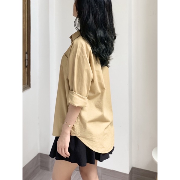 Áo sơ mi nữ from rộng tay dài cổ bẻ kiểu Hàn trẻ trung phong cách