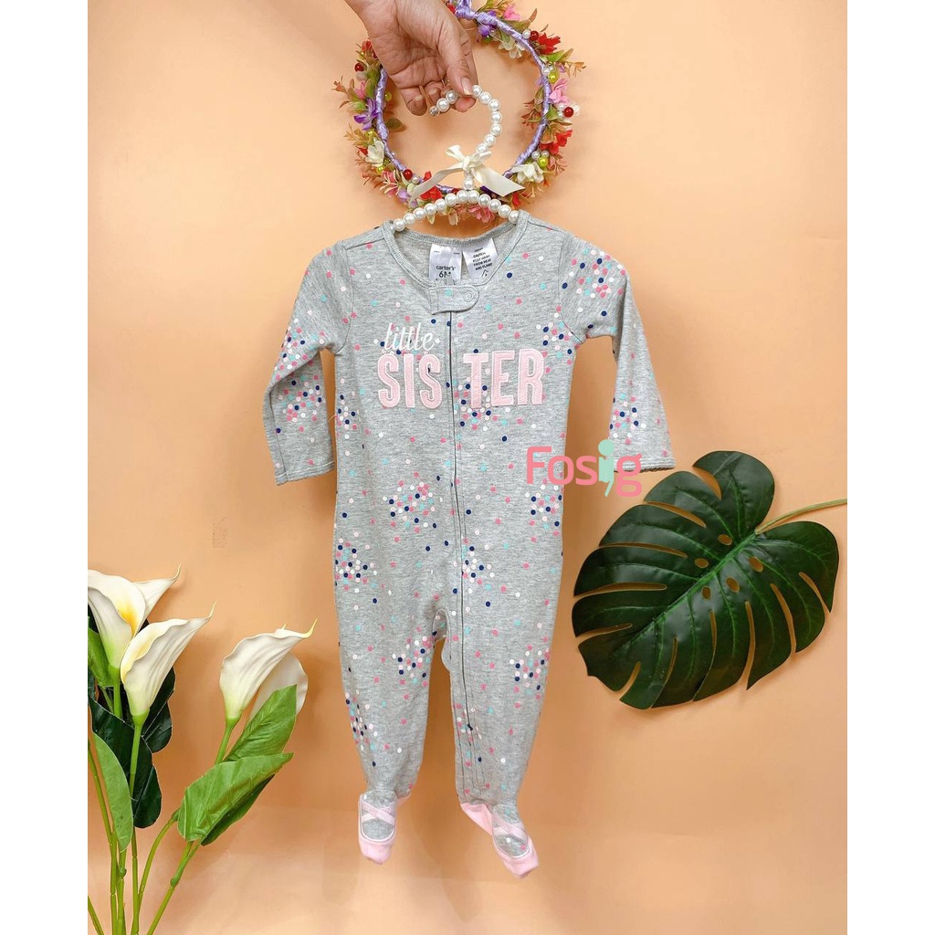 Sleepsuit Khóa Kéo Có Vớ Bé Gái - Xám Chấm Sister