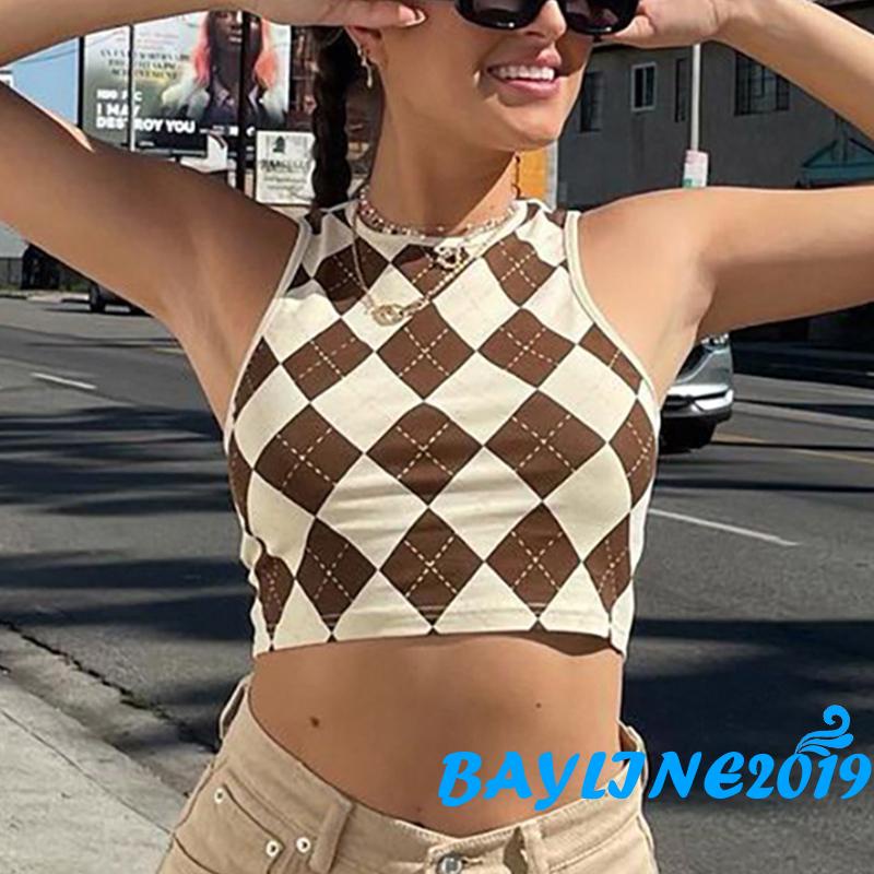 Áo croptop sát nách cổ tròn in họa tiết thời trang cho nữ