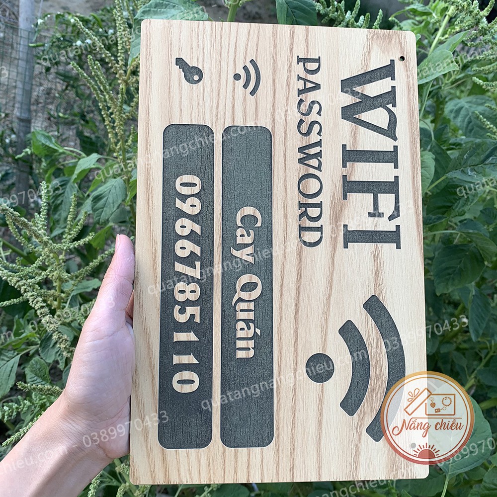 Bảng gỗ password Wifi dùng để treo tường , cửa, chất liệu gỗ tự nhiên , khắc theo yêu cầu