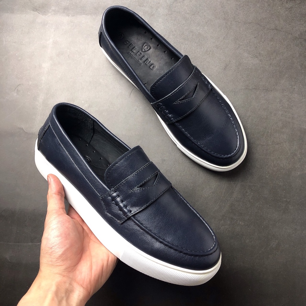 Giầy Lười nam  Air 01 Sneaker Leather - Màu Navy - giày da nam được bảo hành Da 1 năm, hỗ trợ đổi size