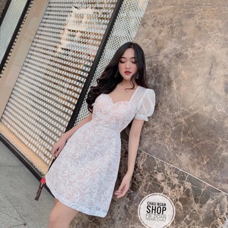 Đầm ren trắng tay bồng