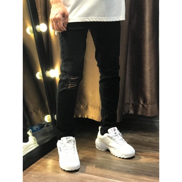 [Mã SKAMA06 giảm 8% tối đa 50K đơn 250K] QUẦN SKINNY JEAN RÁCH GỐI ĐEN - RIPPED JEAN UNISEX | BigBuy360 - bigbuy360.vn