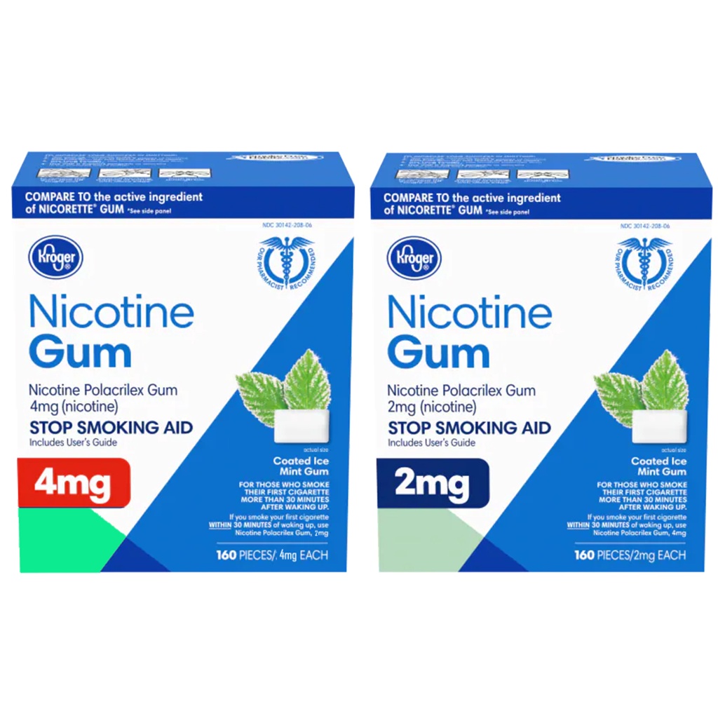 Kẹo cao su Kroger Nicotine Gum 2mg,160 viên, hương bạc hà