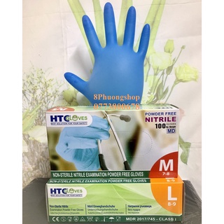 Găng Tay Y Tế Không Bột 100 Chiếc/ hộp HTC Nitrile màu Xanh
