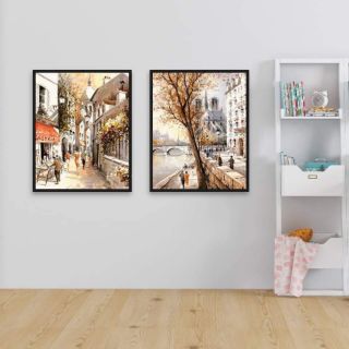 Bộ 2 tranh 40x60 phong cảnh phố paris