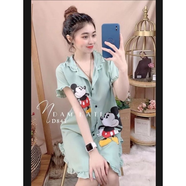 đầm ngủ hoạt hình dễ thương phom rộng vải kate mềm mịn