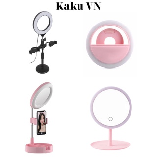 Đèn livestream để bàn 16cm 2 kẹp, có gương make up nhập khẩu hỗ trợ xuất VAT công ty