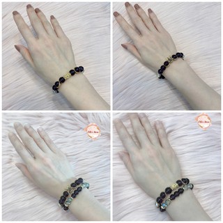 Bộ 2 vòng tay đá tím phối vương miện đính đá, charm tròn