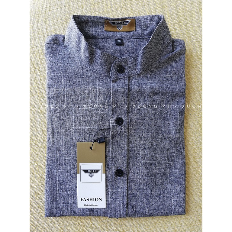 Áo sơ mi Nam cổ tàu Xám đậm chất đũi đẹp rụng rời | BigBuy360 - bigbuy360.vn