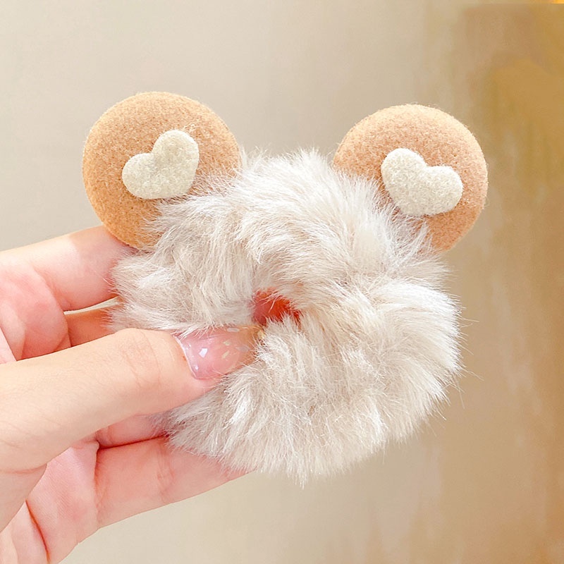 Dây Cột Tóc Cao Su Bọc Vải Lông Hình Tai Thỏ Dễ Thương Phong Cách Hàn Quốc