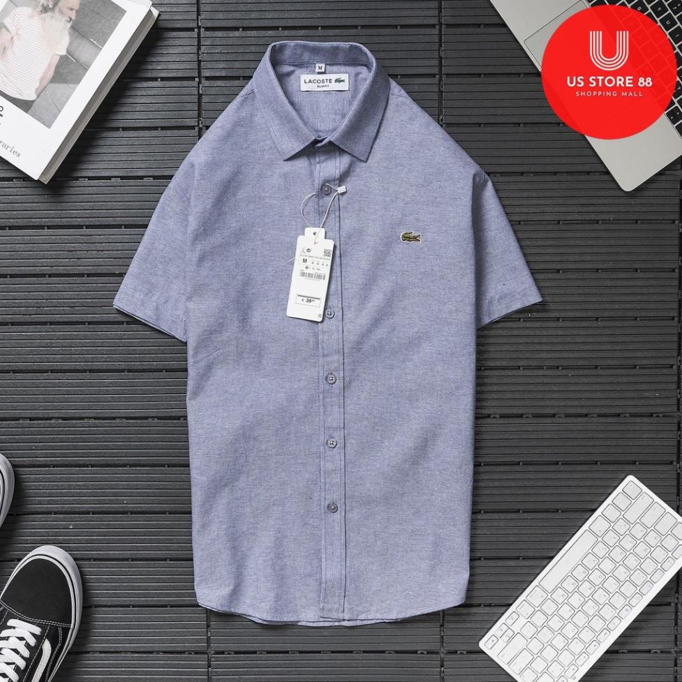 Áo sơ mi nam tay ngắn đẹp LC màu xanh, vải oxford cao cấp, ít nhăn, thanh lịch giá rẻ