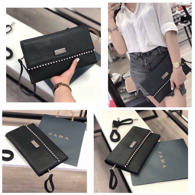 Ảnh chụp thật clutch zara viền bi đeo chéo được