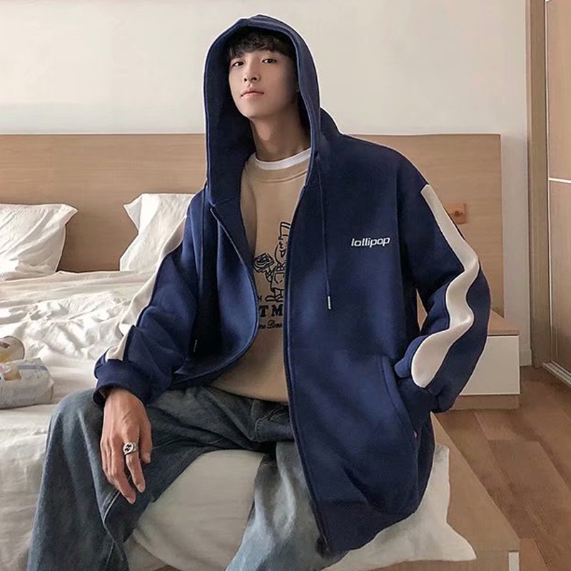 Áo khoác cardigan có mũ dáng rộng phong cách Hàn Quốc cho nam
