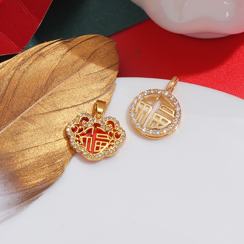 hạt charm Mặt Dây Chuyền 14K Hình Fu Bằng Đồng Mạ Vàng Dễ Thương diy