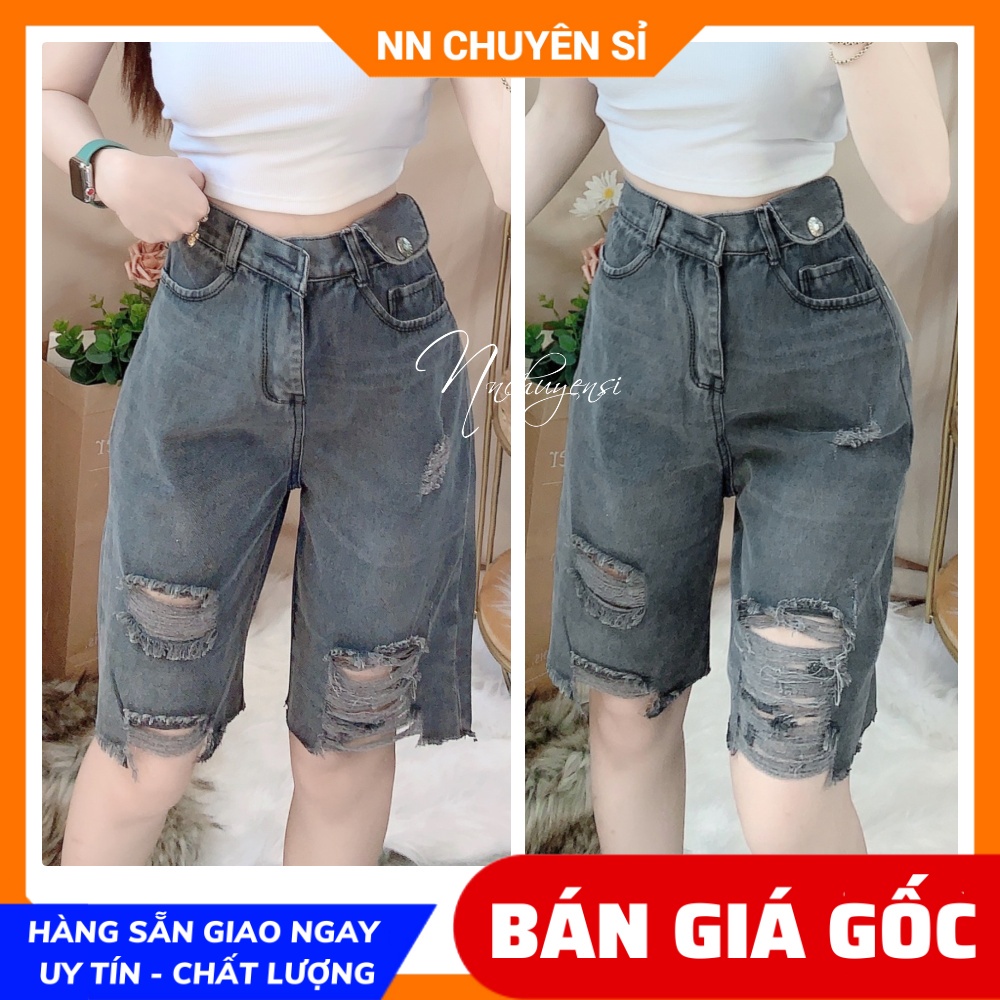 Quần short jean lửng nữ chất jean cao cấp lưng phối kiểu rách xước dễ thương QJNT jean ngố tổng hợp