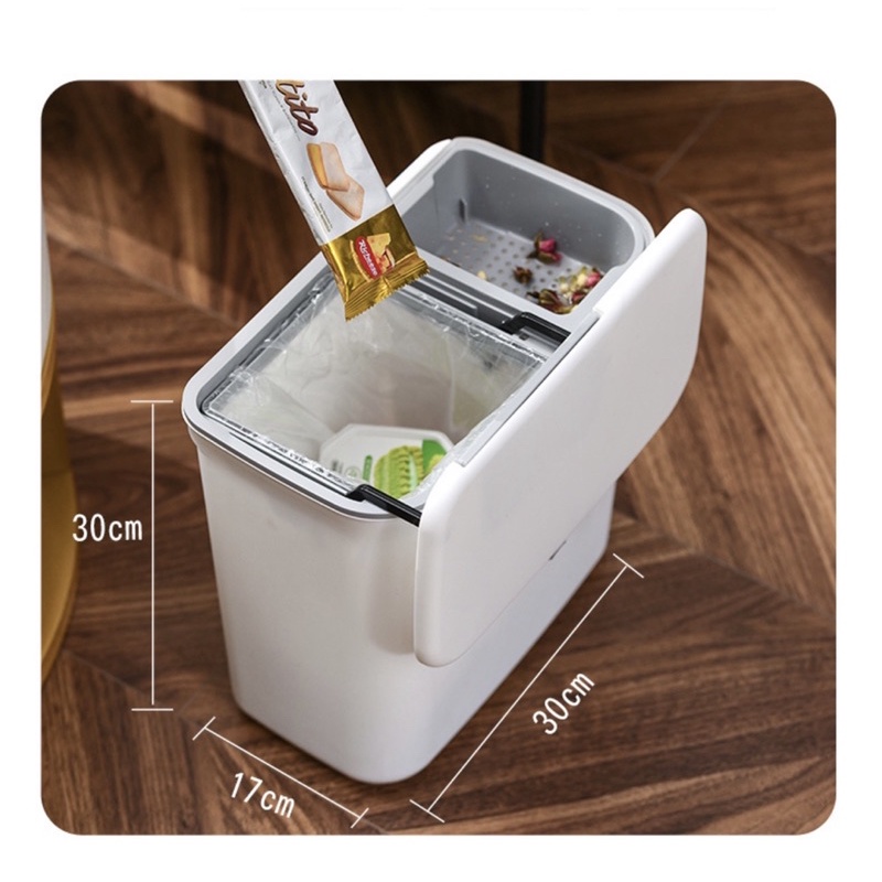 THÙNG RÁC THÔNG MINH 2 NGĂN KÈM RUỘT CÓ NẮP ĐẬY - Thùng rác cài cánh tủ bếp - THÙNG RÁC 2 NGĂN KHÔ ƯỚT - Dán nhà vệ sinh