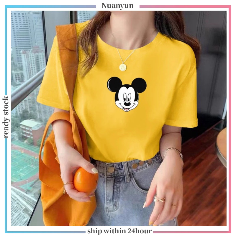 【kho sẵn sàng】Áo Thun Mềm Tay Ngắn Cổ Tròn In Hình Chuột Mickey Phong Cách Hàn Quốc Cho Nữ