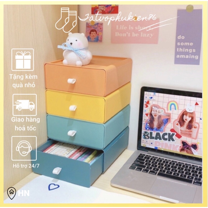 Hộp đựng đồ -đa năng màu Morandi phiên bản Hàn Quốc SALE Kệ để bàn nhiều tầng, kết hợp mới hộp đựng mỹ phẩm