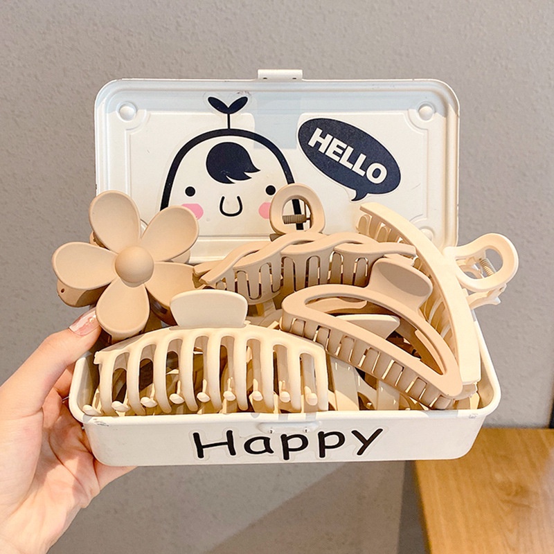 Kẹp tóc nhựa càng cua cá mập nhiều hình màu nâu be phong cách Hàn Quốc