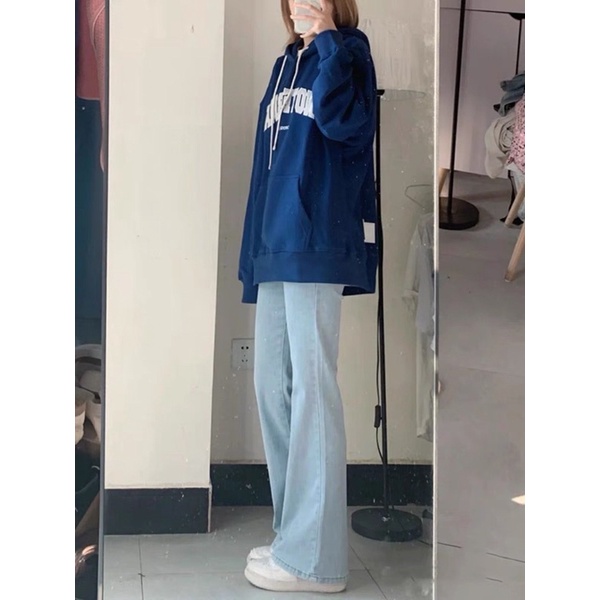 Quần jean nữ cạp cao ống đứng loe nhẹ