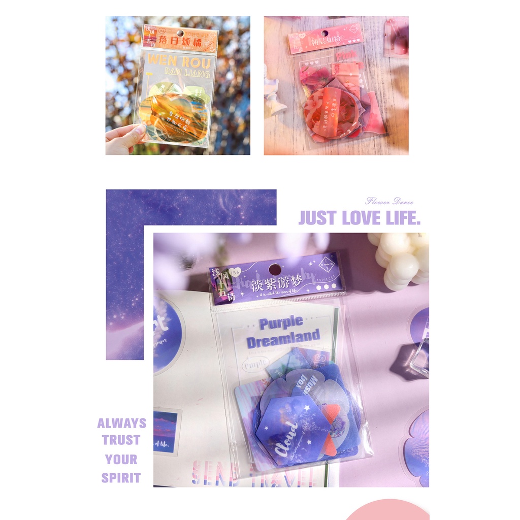 Enjoymore 🕯 Miếng Dán PET Lớn Vintage, 15 Miếng + 1 Tấm PVC Cứng  Sticker Cổ Điển Aesthetic Hình Dán