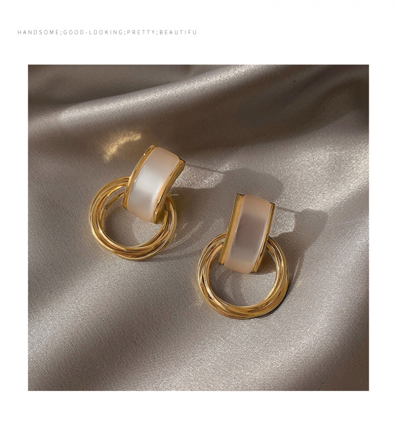 Bông tai tròn mạ bạc phong cách Hàn Quốc