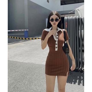 Đầm body len ngắn cổ đức cài khuy sexy hàn quốc