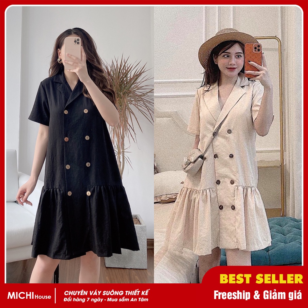 Váy Suông Đuôi Cá Cổ Vest Công Sở MICHI House Đầm Đũi Thiết kế Dáng Xuông Xòe Rộng Freesize V270